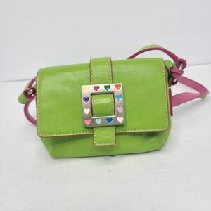 Vtg Y2K Dooney & Bourke Lime Green & Pink Trim‎ Rainbow Heart Buckle Mini